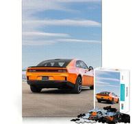 Puzzle de 1000 pièces représentant Une Dodge Challenger Coupé Orange avec Vue arrière, idéal pour Les Adolescents Un Cadeau élégant et Relaxant, aux découpes nettes (50x75cm)