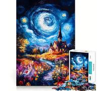 Puzzle de 1000 pièces représentant Une église sous Un Ciel Nocturne, idéal pour Adultes Jeu de logique et de résolution d'énigmes, Anti-Stress, découpe précise, Cadeau précieux (50x75cm)