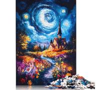 Puzzle de 1000 pièces représentant Une église sous Un Ciel Nocturne. Puzzle créatif et Stimulant, idéal pour Les Adultes, Les Adolescents et Toute la Famille. Dimensions : 38 x 26 cm.