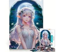 Puzzle de 1000 pièces représentant Une Elfe d'anime avec Une Couronne de Fleurs Jeu et d'adresse Assemblage Stable,pièces Qui ne bougent Pas Un Passe-Temps agréable pour Les Longs Week-Ends 38x52cm
