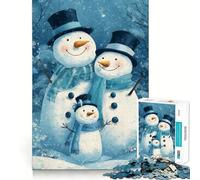 Puzzle de 1000 pièces représentant Une Famille de bonhommes de Neige et Une scène d'hiver, idéal pour Les Adolescents Découpe Lisse et élégante Cadeau Parfait (38x26cm)