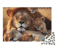 Puzzle de 1000 pièces représentant Une Famille de Lions au Repos. Lion et Ses Petits endormis. Jeu éducatif pour Adultes, décoration intérieure, défi Stimulant, Cadeau d'anniversaire. 38 x 26 cm