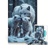 Puzzle de 1000 pièces représentant Une Famille de Loups Blancs dans Une forêt enneigée,idéal pour Les Adolescents Développe la réflexion,pièces de Taille Uniforme et précises,activité à Faire