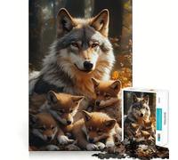 Puzzle de 1000 pièces représentant une famille de loups dans une forêt d'automne Jeu cognitif et amusant Structure à emboîtement précise Activité de partage et de complicité pour les proches (38x52cm)