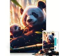 Puzzle de 1000 pièces représentant Une Famille de Pandas dans Une forêt de bambous, idéal pour Les Adolescents, pour stimuler la mémoire, Jouer à l'intérieur et Offrir en Cadeau (38x26cm)