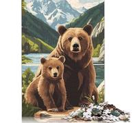 Puzzle de 1000 pièces représentant Une Famille d'ours dans Un Paysage de Montagne. Puzzle en Bois pour Adultes et familles en quête de défis. Dimensions : 75 x 50 cm.