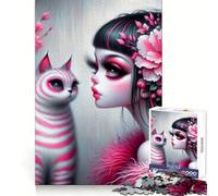 Puzzle de 1000 pièces représentant Une fée Gothique Rose et Un Chat, pour Adultes, Jouet Intelligent, Passe-Temps à la Maison, Bords Lisses, Objet de Collection (38x26cm)