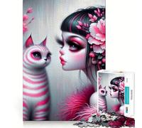 Puzzle de 1000 pièces représentant Une fée Gothique Rose et Un Chat, pour Adultes, Jouet Intelligent, Passe-Temps à la Maison, Bords Lisses, Objet de Collection (38x26cm)
