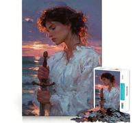 Puzzle de 1000 pièces représentant Une Femme à l'épée au Coucher du Soleil Jeu Stimulant Le Cerveau Ajustement Parfait Divertissement Confortable à l'intérieur pour Tous (38x52cm)