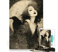 Puzzle de 1000 pièces représentant Une Femme Asiatique Mystique avec Un Corbeau idéal pour Les Adolescents pour stimuler la mémoire et Lutter Contre Le Stress Décoration Murale à Bords Nets (38x52cm)