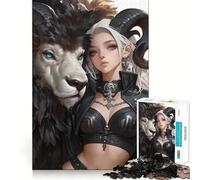 Puzzle de 1000 pièces représentant Une Femme aux Cheveux Blancs et Un Lion (Style Anime) Jeu de Concentration mentale Découpe de précision Bords Lisses Jeu de Construction de Liens significatifs