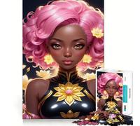 Puzzle de 1000 pièces représentant Une Femme aux Cheveux Roses et aux Motifs Floraux, idéal pour Adultes, Jeu de logique et de détente, Bords Lisses, Cadeau de Saison (38x52cm)