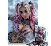 Puzzle de 1000 pièces représentant Une Femme aux Cheveux Roses tatouée, idéal pour Les Adolescents Renforce la mémoire, Passe-Temps apaisant, Cadeau de qualité et Festif (38x26cm)