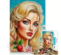 Puzzle de 1000 pièces représentant Une Femme Blonde avec Un Cocktail Jeu de Concentration Amusant,idéal pour des Moments de détente et de créativité Décoration de Noël (38x52cm)