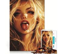 Puzzle de 1000 pièces représentant Une Femme Blonde tirant la Langue Jeu d'articulation précis et Amusant,idéal pour développer Ses capacités cognitives,se détendre et décorer pour Noël (50x75cm)