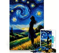 Puzzle de 1000 pièces représentant Une Femme contemplant la Nuit étoilée,découpé au Laser avec Soin,pour Un Moment de Calme et d'exercice Mental à la Maison (38x52cm)