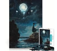 Puzzle de 1000 pièces représentant Une Femme contemplant Un Ciel au Clair de Lune,Jeu cognitif Amusant,Structure à emboîter précise,activité de Partage et de complicité avec Les Proches (38x52cm)