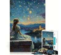 Puzzle de 1000 pièces représentant Une Femme contemplant Une Nuit étoilée Jeu de réflexion Amusant et Stimulant Pièces Parfaitement emboîtables Cadeau d'anniversaire Casse-tête (38x52cm)