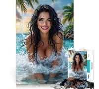 Puzzle de 1000 pièces représentant Une Femme dans Les Vagues Tropicales,idéal pour Les Adolescents Jeu de réflexion et de Coordination Découpe Laser pour Un Assemblage Parfait Activité en Groupe