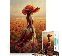 Puzzle de 1000 pièces représentant Une Femme dans Un Champ de Coquelicots,idéal pour Les Adolescents Découpe Laser pour Un Assemblage Parfait Activité relaxante en Groupe à l'intérieur (38x52cm)