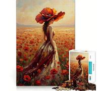 Puzzle de 1000 pièces représentant Une Femme dans Un Champ de Coquelicots Jeu de réflexion Pièces précises et sans Couture Activité Amusante en Famille (38x26cm)