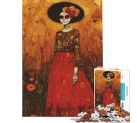 Puzzle de 1000 pièces représentant Une Femme dans Un Champ thème du Jour des Morts Un Puzzle Difficile à compléter mais Amusant et Humoristique Décoration Murale pour Les 14 Ans et Plus (38x52cm)