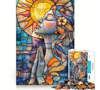 Puzzle de 1000 pièces représentant Une Femme en prière, en vitrail, pour Adultes, Smart Reason Toy Group Joy, Bords Lisses, œuvre d'art 50x75cm