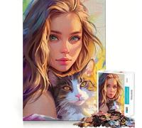 Puzzle de 1000 pièces représentant Une Femme et Un Chat Jeu de logique et de réflexion Découpe Experte Artisanat de qualité Exercice Mental Calme à Faire à la Maison (50x75cm)