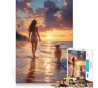 Puzzle de 1000 pièces représentant Une Femme et Un Chien Marchant sur la Plage Jeu cognitif Amusant,Structure à emboîter précise,activité de Partage et de complicité pour Les Proches (50x75cm)