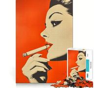 Puzzle de 1000 pièces représentant Une Femme fumant Une Cigarette,idéal pour l'entraînement cérébral des Adultes Pièces Robustes et aux découpes nettes,pour Une Pause mentale apaisante (38x26cm)