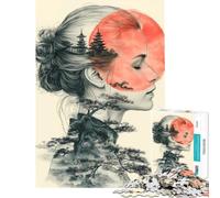 Puzzle de 1000 pièces représentant Une Femme Japonaise dans Un Paysage en Double Exposition idéal pour Un Anniversaire Noël ou Tout Simplement pour Toute la Famille (à partir de 14 Ans) (50x75cm)