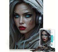 Puzzle de 1000 pièces représentant Une Femme Post-apocalyptique aux Yeux Bleus et au Casque Audio idéal pour Les Adolescents Un Jeu de réflexion apaisant et Stimulant Un Cadeau de Noël de qualité