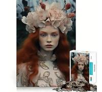 Puzzle de 1000 pièces représentant Une Femme rousse à la Couronne de Fleurs, idéal pour Adultes Jeu intellectuel Relaxant et Amusant, découpe précise, Cadeau de Noël (38x26cm)