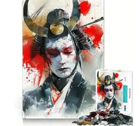 Puzzle de 1000 pièces représentant Une Femme samouraï à l'aquarelle, idéal pour Les Adolescents Facile à Assembler et à découper, C'est Un Cadeau Parfait pour Les vœux de Noël (38x26cm)
