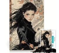 Puzzle de 1000 pièces représentant Une Femme Shinobi aux Cheveux Noirs armée d'une épée 50x75cm Jeu de réflexion pour Adultes Décoration Murale apaisante et relaxante