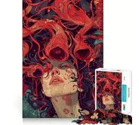 Puzzle de 1000 pièces représentant Une Femme surréaliste aux vrilles Rouges, idéal pour Les Adolescents Décoration Murale à Assembler, Motif Lumineux et Relaxant 38x52cm