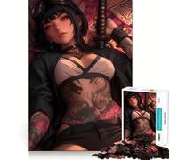 Puzzle de 1000 pièces représentant Une Femme tatouée avec Un Katana et des Lunettes de Protection Jeu de logique et de réflexion pour Adultes Découpe précise 38x52cm
