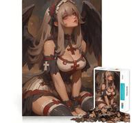 Puzzle de 1000 pièces représentant Une Fille Anime avec Un Ange aux Ailes Noires Jeu de réflexion Amusant et sans Espace Design ajusté pour Les réunions de Famille (50x75cm)
