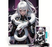 Puzzle de 1000 pièces représentant Une Fille Anime avec Un Serpent Blanc Jeu de réflexion créatif Découpe Nette Composants Robustes Idéal pour Les Voyages (38x26cm)