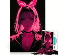 Puzzle de 1000 pièces représentant Une Fille Anime Rose Fluo, idéal pour Les Adolescents, Un Jeu de réflexion et Une activité à Faire à la Maison Bords précis Liste de souhaits du Père Noël (38x52cm)