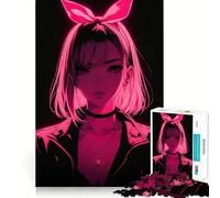 Puzzle de 1000 pièces représentant Une Fille Anime Rose Fluo, idéal pour Les Adultes Un Jeu d'éveil cérébral Anti-Stress et Un Cadeau Parfait pour Les fêtes (38x26cm)