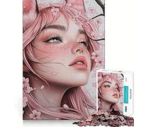 Puzzle de 1000 pièces représentant Une Fille aux Cheveux Roses et des Fleurs de Cerisier, pour Adultes, Jeu de logique et de détente, Bords Lisses, Cadeau de Saison (38x26cm)