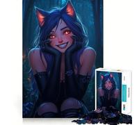 Puzzle de 1000 pièces représentant Une Fille-Chat Anime dans Une forêt Jeu de Concentration mentale,découpe de précision,Bords Lisses,Jeu de Construction de Liens significatifs (38x52cm)