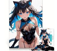 Puzzle de 1000 pièces représentant Une Fille-Chat Anime en Body Noir,idéal pour Les Adolescents Activité relaxante et Facile à Vivre en intérieur,avec Un Assemblage sans Couture et Un thème Original