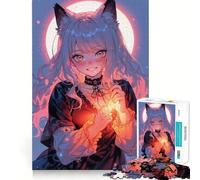 Puzzle de 1000 pièces représentant Une Fille-Chat Anime Jeu d'adresse créatif Découpe Nette Composants Robustes Idéal pour Les Voyages pour Les Cerveaux (38x52cm)