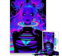 Puzzle de 1000 pièces représentant Une Fille Cyberpunk néon, idéal pour Les Adolescents Un Cadeau Exquis pour stimuler la mémoire, se détendre et s'amuser (38x26cm)