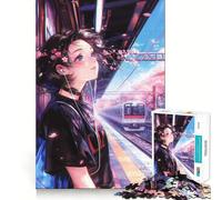 Puzzle de 1000 pièces représentant Une Fille d'anime à la Gare,Un Jeu de Concentration mentale sans Espace,Un défi interactif pour Le Cerveau à la Maison (38x52cm)
