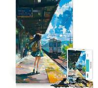 Puzzle de 1000 pièces représentant Une Fille d'anime Attendant à la Gare Activité ludique et stimulante pour renforcer Les Liens familiaux (38x52cm) Emboîtement Parfait sans espaces