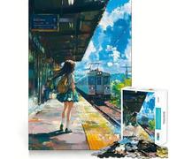 Puzzle de 1000 pièces représentant Une Fille d'anime Attendant à la Gare Jeu pour Adultes,découpé au Laser pour Un Assemblage Parfait,Une activité enrichissante pour Les Jours de Pluie 50x75cm