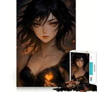 Puzzle de 1000 pièces représentant Une Fille d'anime au cœur Flamboyant,idéal pour Les Adolescents Détente et Stimulation intellectuelle Taille Uniforme,pièces précises,activité relaxante 38x52cm